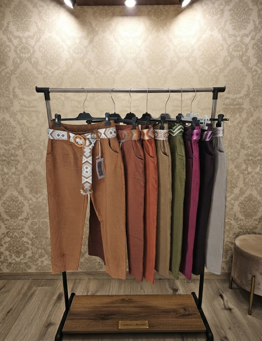 Boho-Chic Ultra-Rugalmas Nadrág – Ajándék Geometrikus Övvel