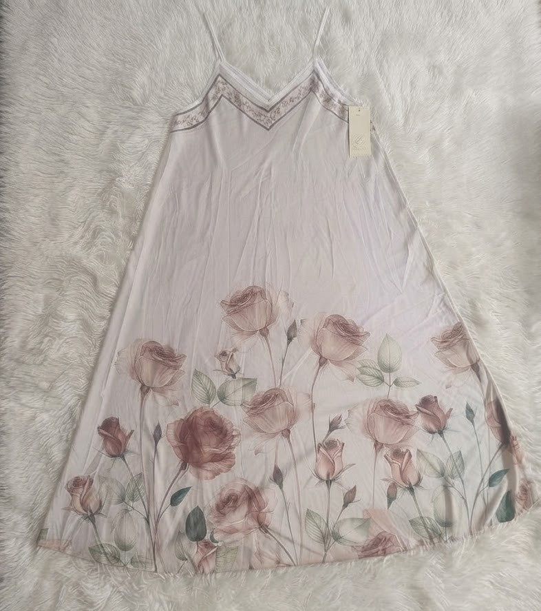 Rózsás szatén lenge maxi  ruha – S-XL | Kényelmes nyári viselet