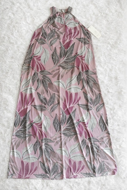 Levélmintás hidegselyem maxi ruha – nyakba kötős | M-XXL