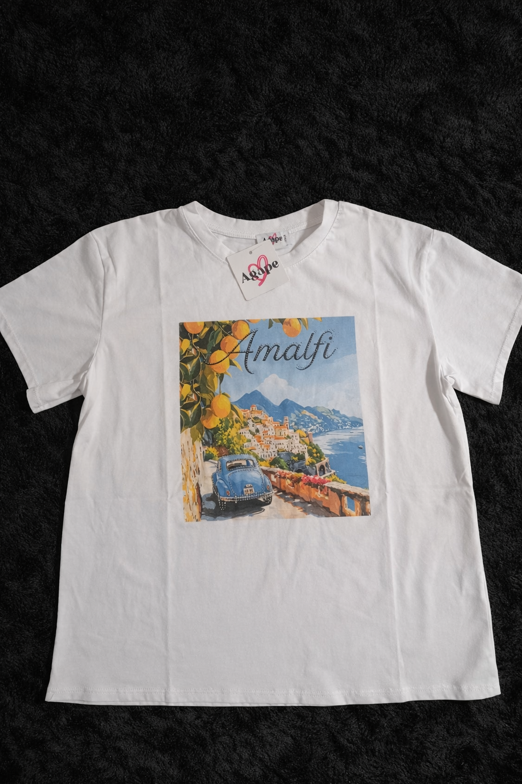 Amalfi városképes pamut póló – L-XXL | Laza, mediterrán hangulat