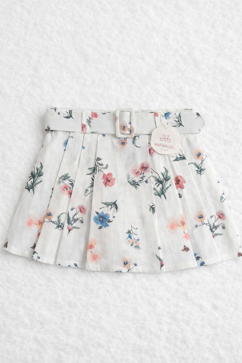 Virágmintás mini szoknya/short övvel – XS-M | Gumis derekas