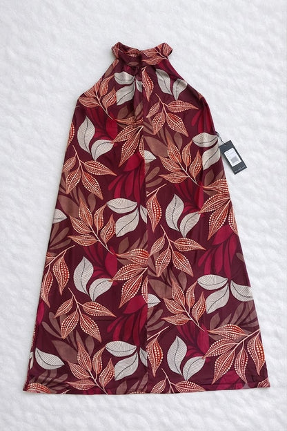 Levélmintás hidegselyem maxi ruha – nyakba kötős | M-XXL