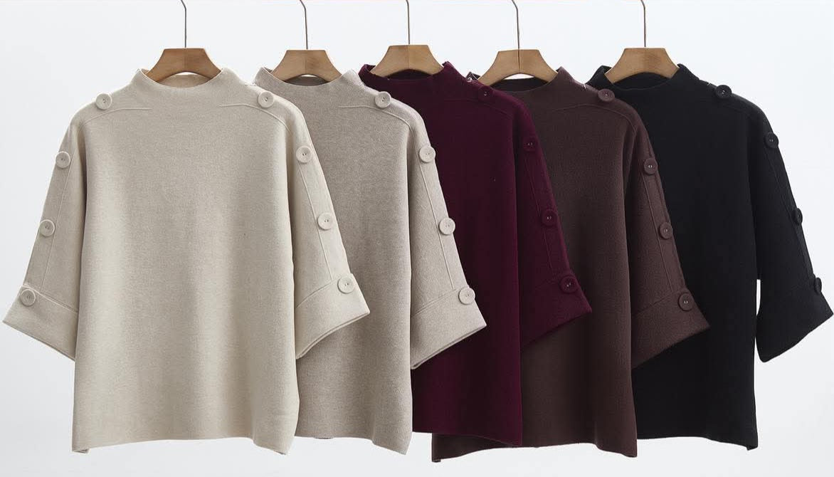 Minimalista Elegáns Felső – Dekoratív Gombokkal, 3/4-es Ujjal