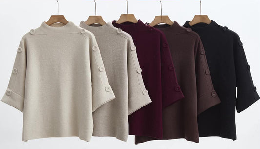 Minimalista Elegáns Felső – Dekoratív Gombokkal, 3/4-es Ujjal